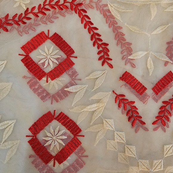 Sundance Size Large Sheer Boho Embroidered Red Turquoise Shear Short Sleeve Top - Picture 4 of 10